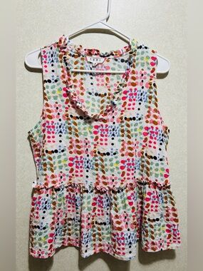 THML White Multicolor Dot Ruffle Peplum Top